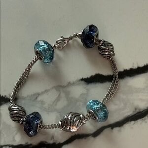 Elegant Silver and Blue Charm Bracelet